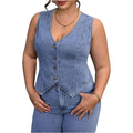 Floerns Women'S Plus Size Sleeveless Vest Denim Jacket Button Front V Neck Waistcoat
