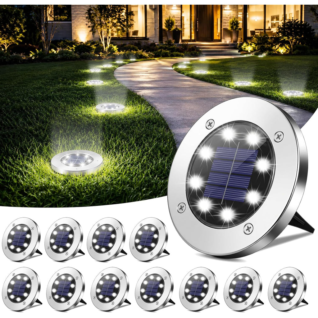 4.6Inch Solar Ground Lights 12Packs, Garden Solar Outdoor Waterproof Pathway Bright In-Ground Landscape Lights For Patio, Lawn, Yard, Driveway, Step And Walkway(White Light)