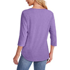 Ofeefan Womens Tops 3/4 Length Sleeve Blouses Dressy Casual Spring Summer Fall Outfits Pleated Front T Shirts Curved Hem