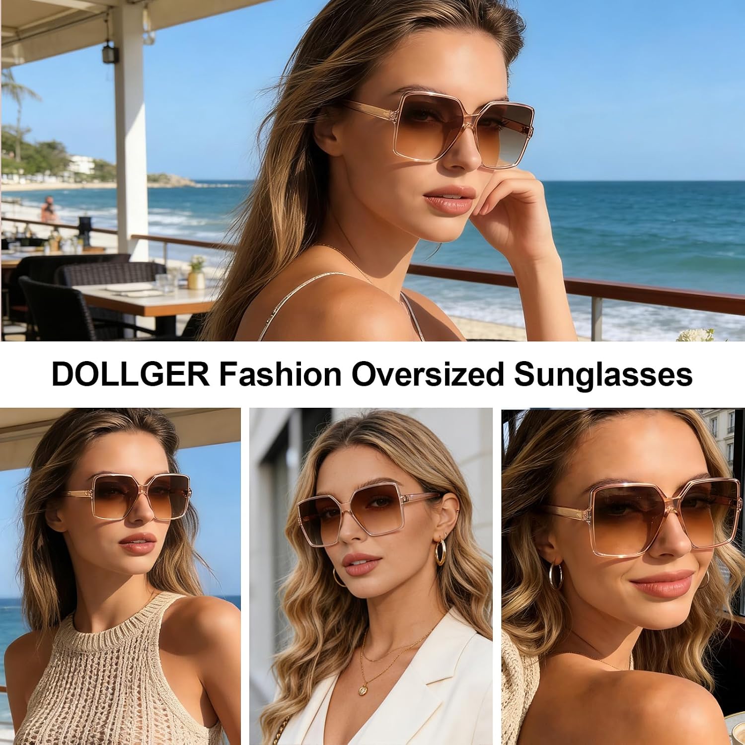 Dollger Oversized Square Sunglasses for Women Big Large Wide Fashion Shades for Men UV Protection Unisex C: Brown Frame Brown Lens
