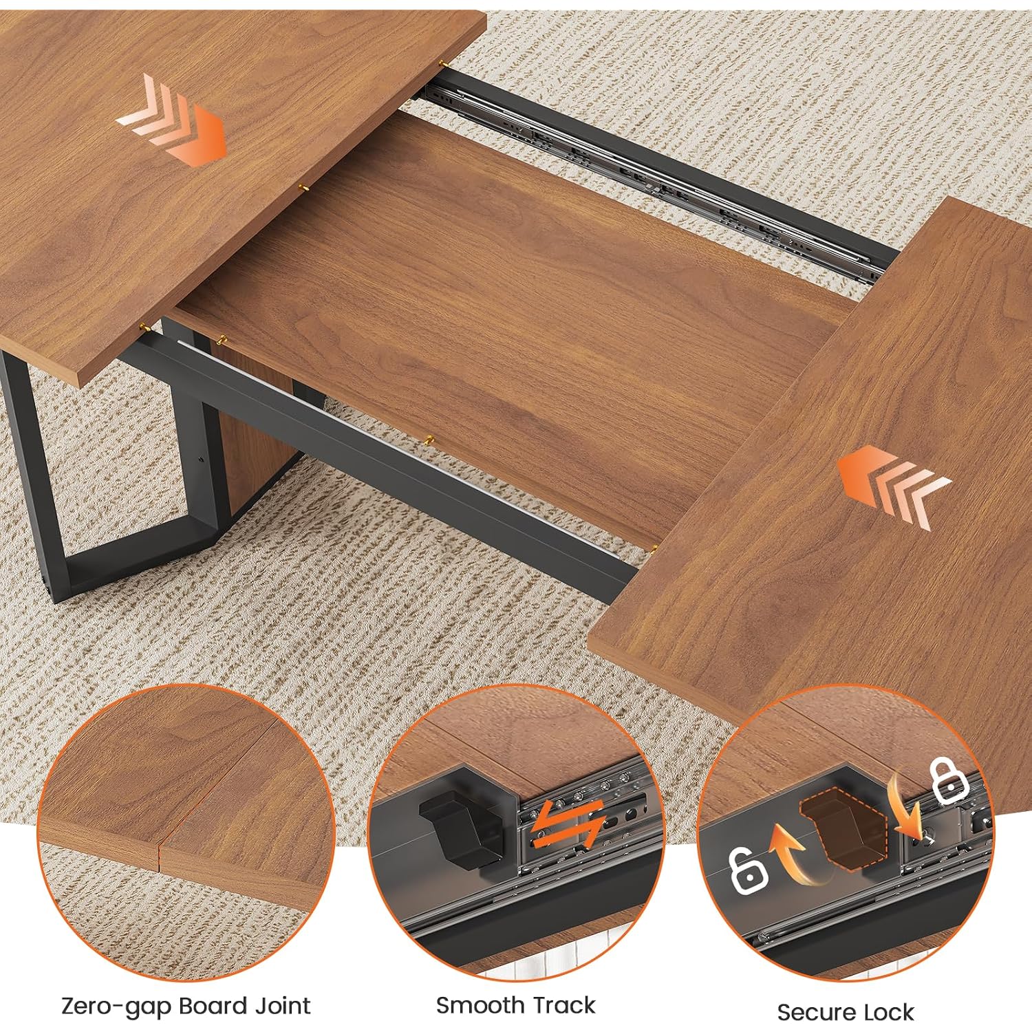 Itaar 5-Piece Dining Table Set For 4-6 People, 63" Extendable Kitchen Table And 4 Cushion Chairs, Dining Room Table With Mdf Board & Metal Frame For Small Space, Easy Clean, Brown
