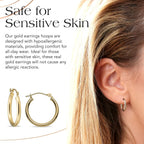 MAZZERI Solid Gold Hoop Earrings 14k Real Gold For Women and Men - Hypoallergenic, Made in the USA, Available in Yellow or White Gold