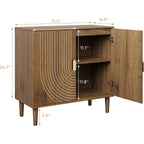Smuxee Walnut Sideboard Cabinet, Freestanding Buffet Cabinet With Line Groove Design, Wood Storage Cabinet With Adjustable Shelf For Living Room, Entryway, Hallway