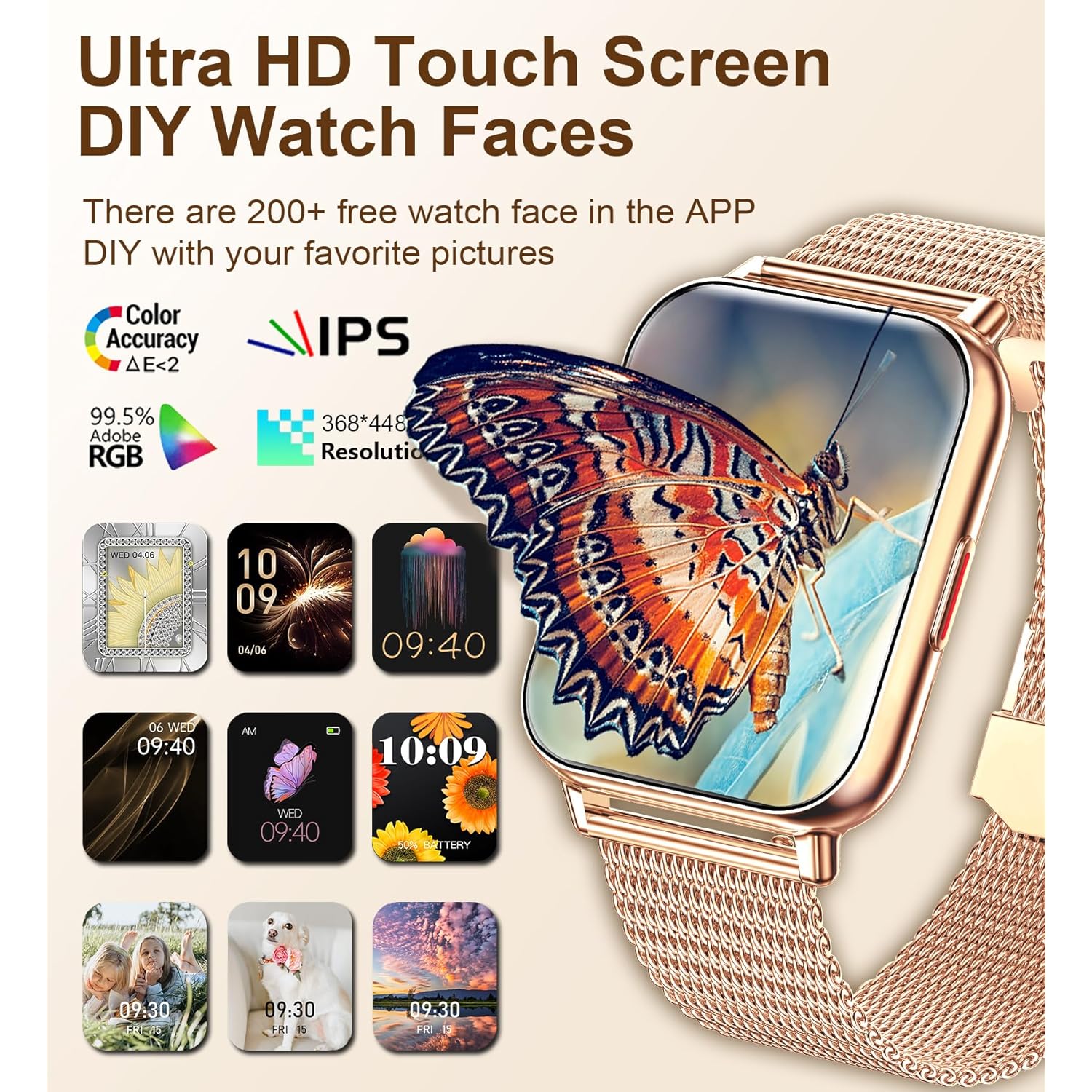 Iaret Smart Watch (Answer/Make Calls), Smart Watches for Women, Fitness Tracker with Heart Rate Sleep Monitor Pedometer Calories, Waterproof Fitness Watch for Android iPhone (Rose Gold)