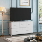 Wlive Dresser For Bedroom With 5 Drawers, Wide Chest Of Drawers, Fabric Dresser, Storage Organization Unit With Fabric Bins For Closet, Living Room, Hallway, White