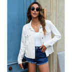 Luvamia Denim Jacket For Women Distressed Jean Jackets Button Up Vintage Western Trucker Jacket Frayed Hem Pockets