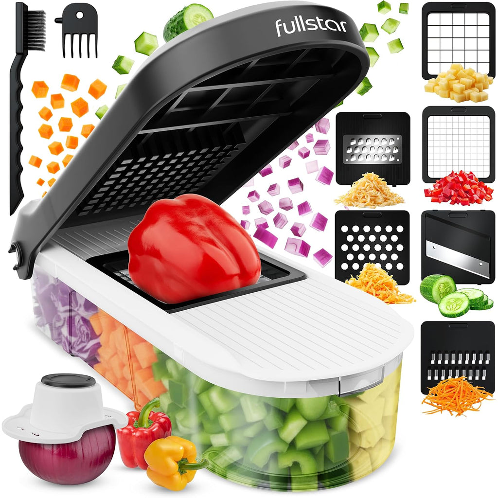 Fullstar Pro Core Vegetable Chopper - Chop And Slice Lid - Food Chopper With Container, Veggie Chopper, Fruit Slicer, Onion Dicer - Meal Prep Essential - Kitchen Gadget (6-In-1, White/Black)