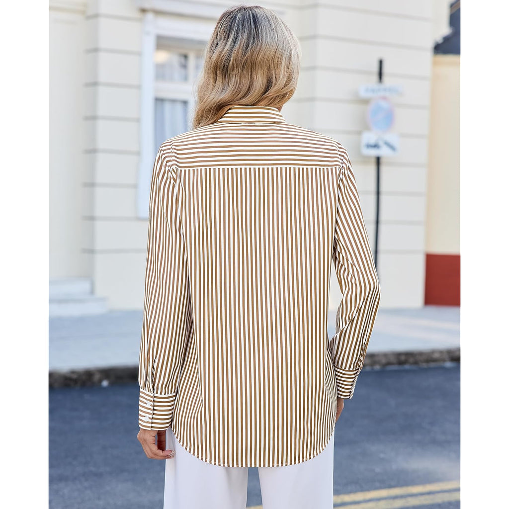 Siliteelon Striped Button Down Shirts For Women Dress Shirts Long Sleeve Casual Collared Office Work Shirt With Pocket