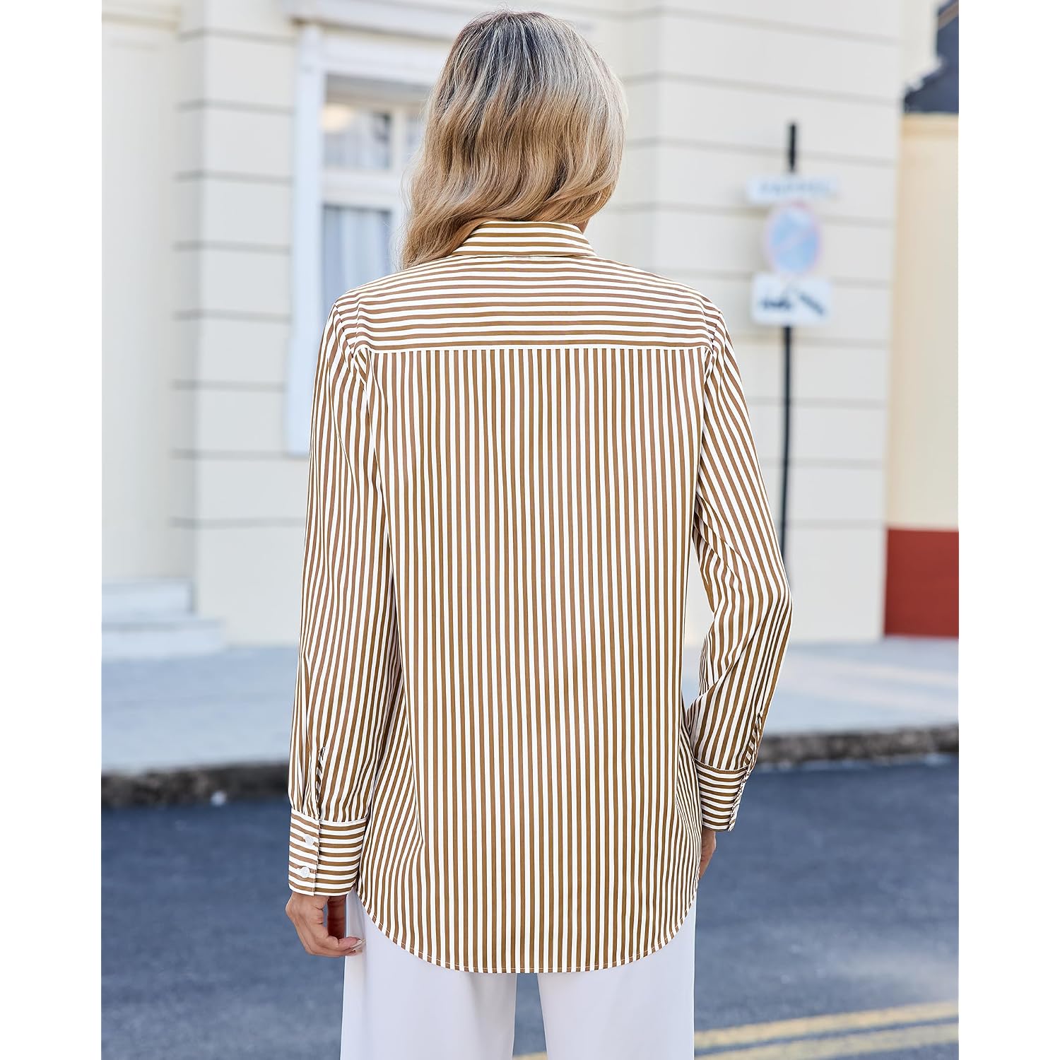 Siliteelon Striped Button Down Shirts For Women Dress Shirts Long Sleeve Casual Collared Office Work Shirt With Pocket
