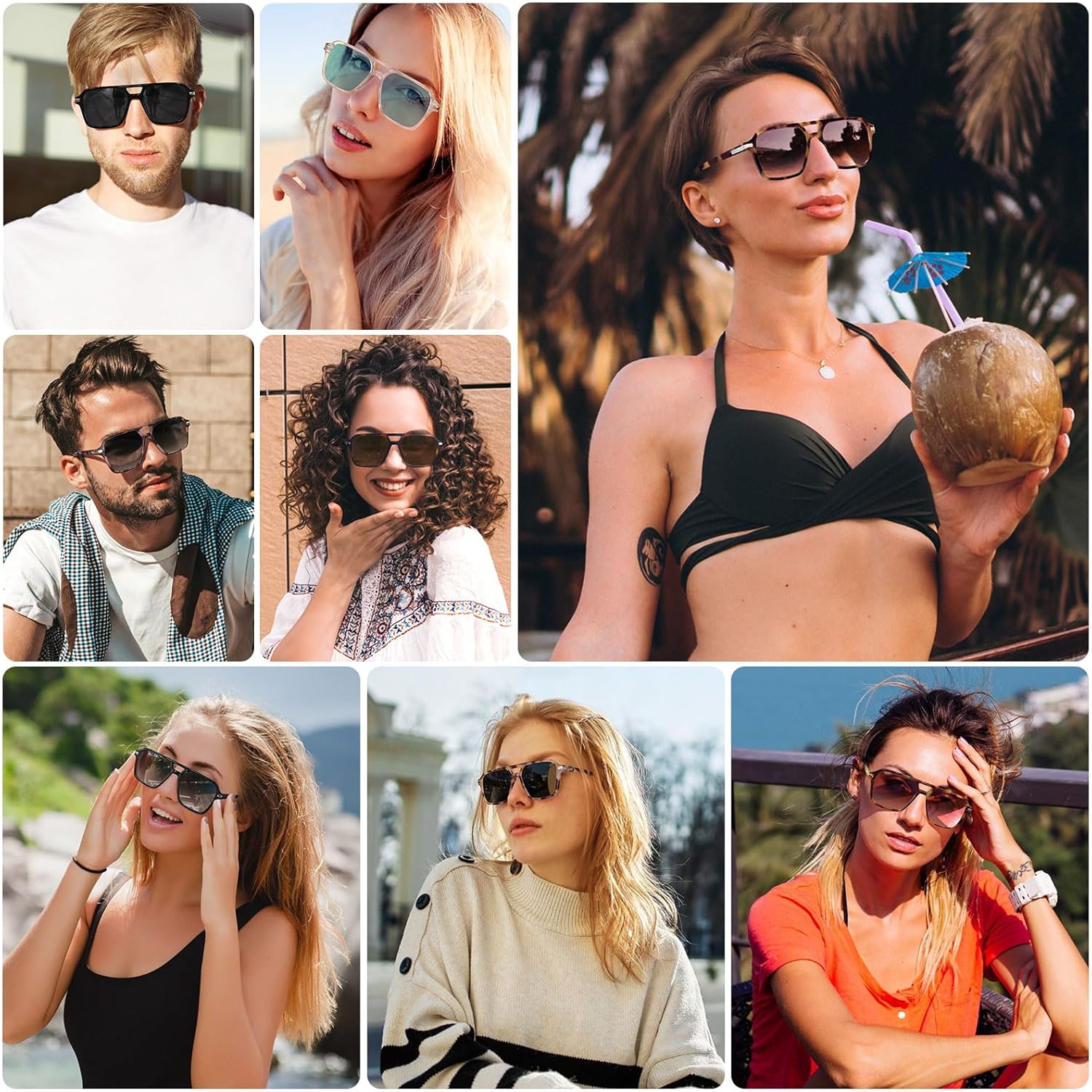 Retro Aviator Sunglasses for Women Men Trendy Classic Square 70s 80s 90s Vintage Shades Double Bridge Aviators FZN813