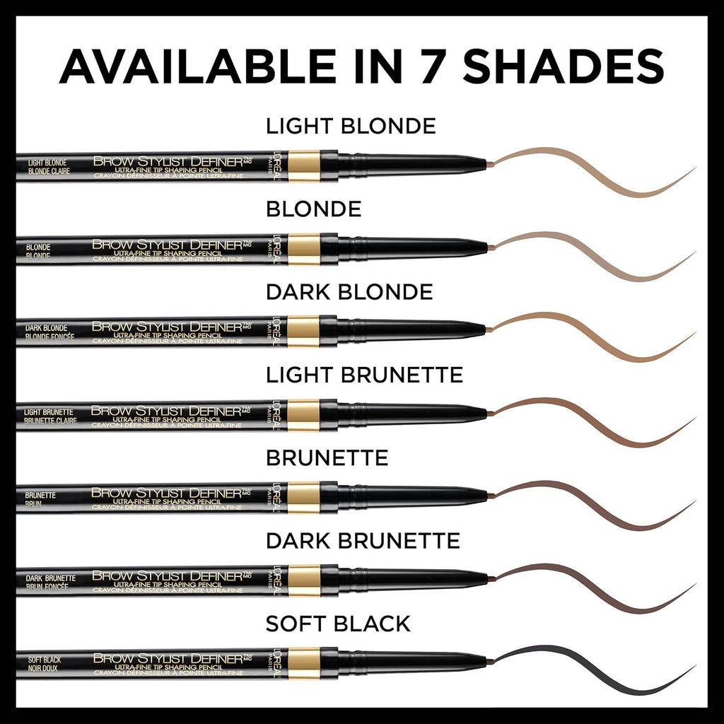 L'Oreal Paris Makeup Brow Stylist Definer Waterproof Eyebrow Pencil, Ultra-Fine Mechanical Pencil, Draws Tiny Brow Hairs and Fills in Sparse Areas and Gaps, Dark Brunette, 0.11 Ounce (Pack of 2)