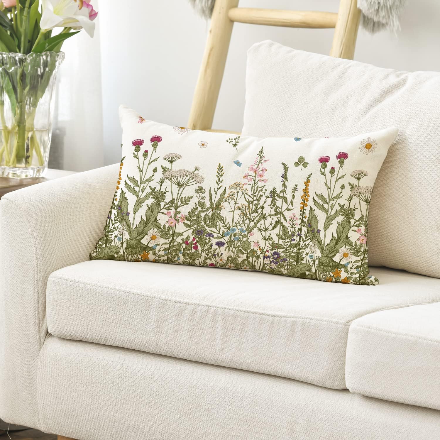 Avoin Colorlife Wildflowers Fall Throw Pillow Cover, 12 X 20 Inch Flower Cushion Case Decoration For Sofa Couch