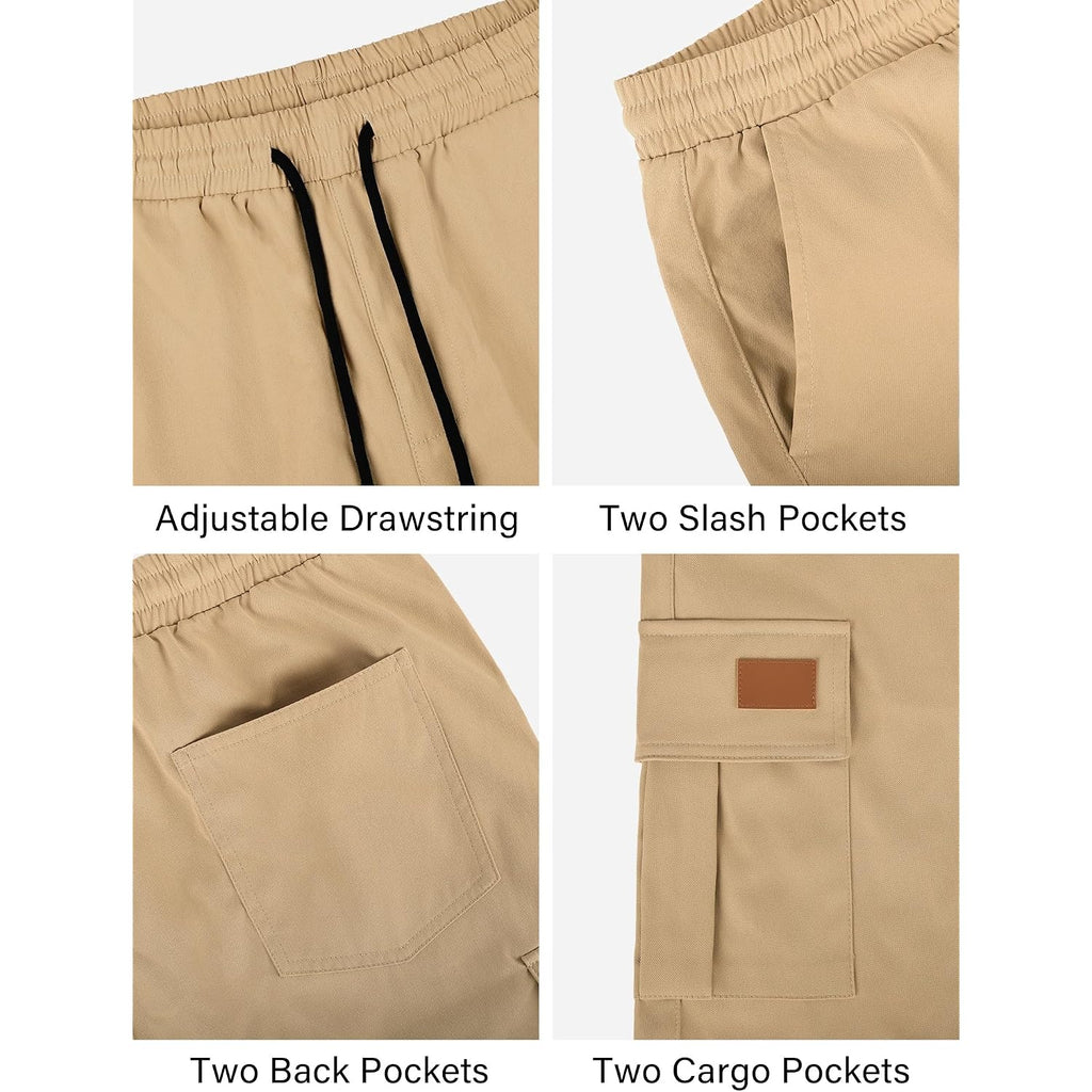 Plepan Men'S Casual Cargo Shorts Classic Stretch Waist Drawstring Outdoor Work Shorts With 6 Pockets