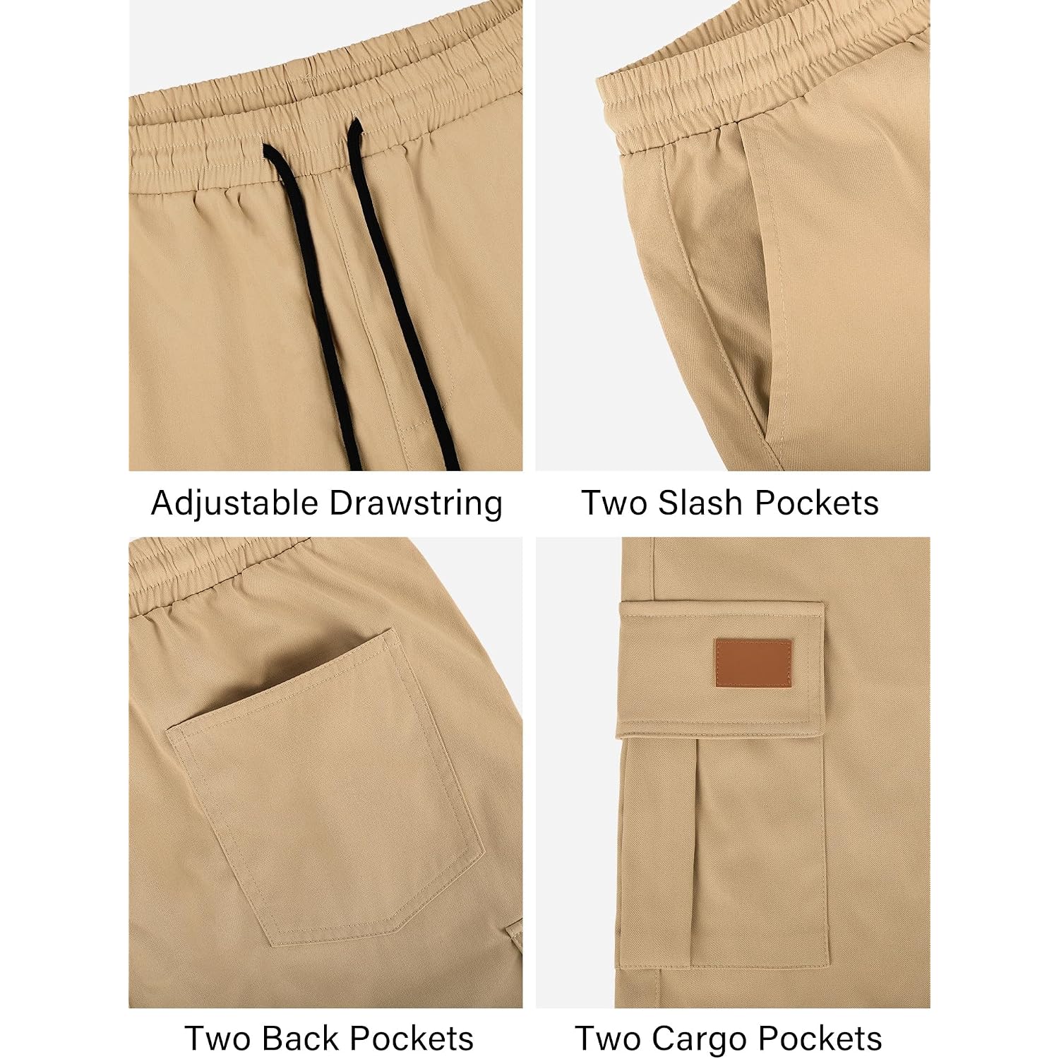 Plepan Men'S Casual Cargo Shorts Classic Stretch Waist Drawstring Outdoor Work Shorts With 6 Pockets