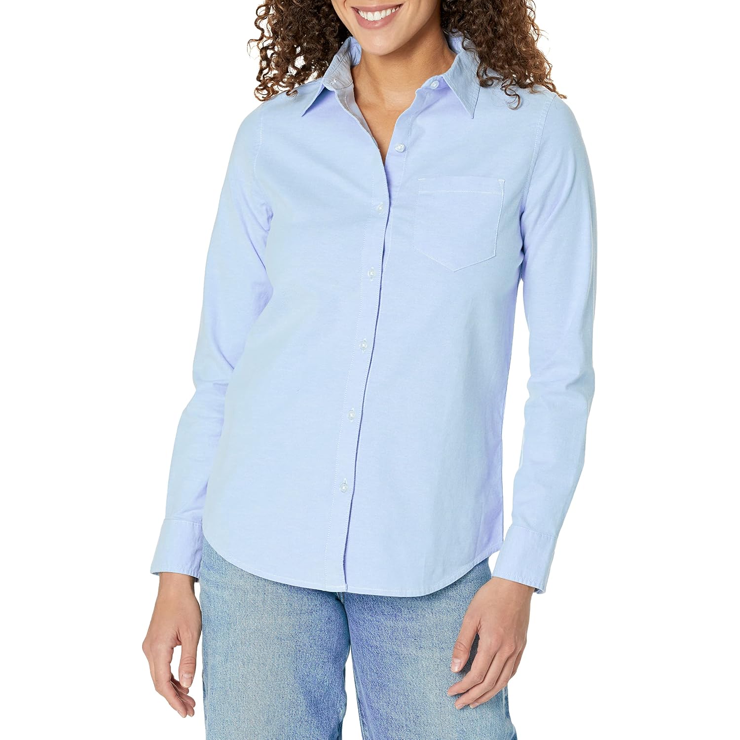 Amazon Essentials Women'S Long Sleeve Button Down Stretch Oxford Shirt (Available In Plus Size)
