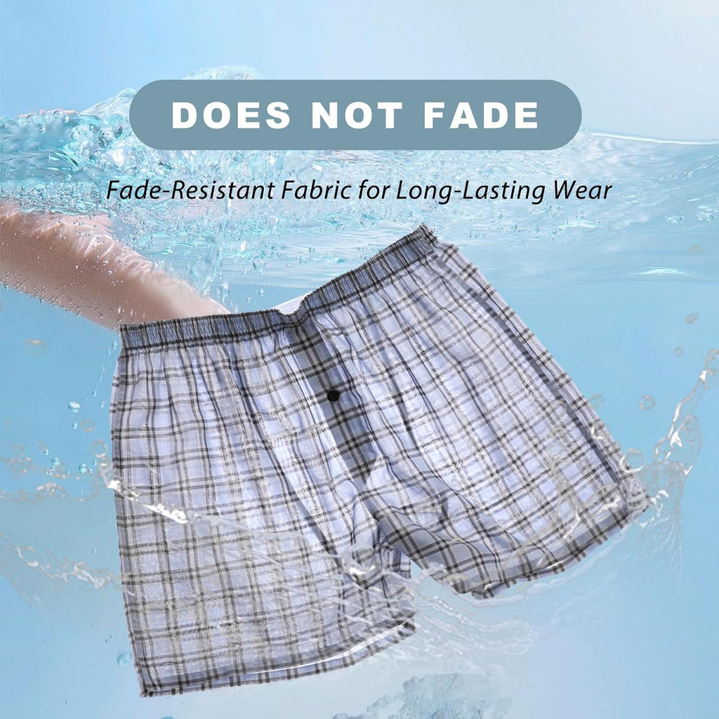 Bamboo Cool Men'S Underwear Woven Boxer Shorts,Classic Relaxed Fit,Lightweight Plaid Boxers,6 Pack