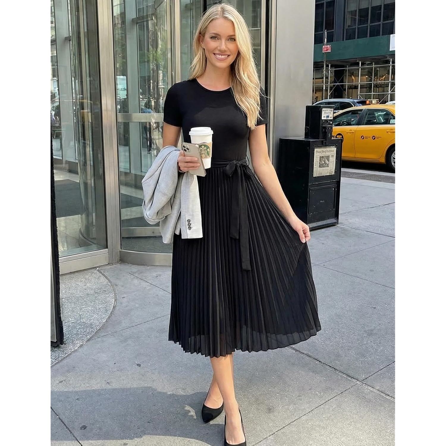 Zesica Women'S 2026 Summer Short Sleeve Midi Dresses Crewneck Knit Belted Pleated A Line Flowy Wedding Guest Long Dress