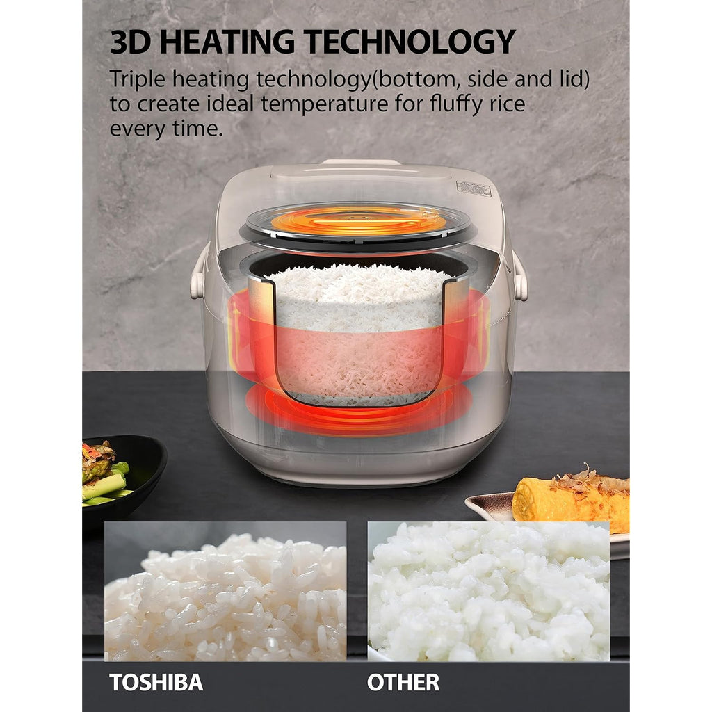 Toshiba Rice Cooker 6 Cup Uncooked – Japanese Rice Cooker With Fuzzy Logic Technology, 7 Cooking Functions, Digital Display, 2 Delay Timers And Auto Keep Warm, Non-Stick Inner Pot, White