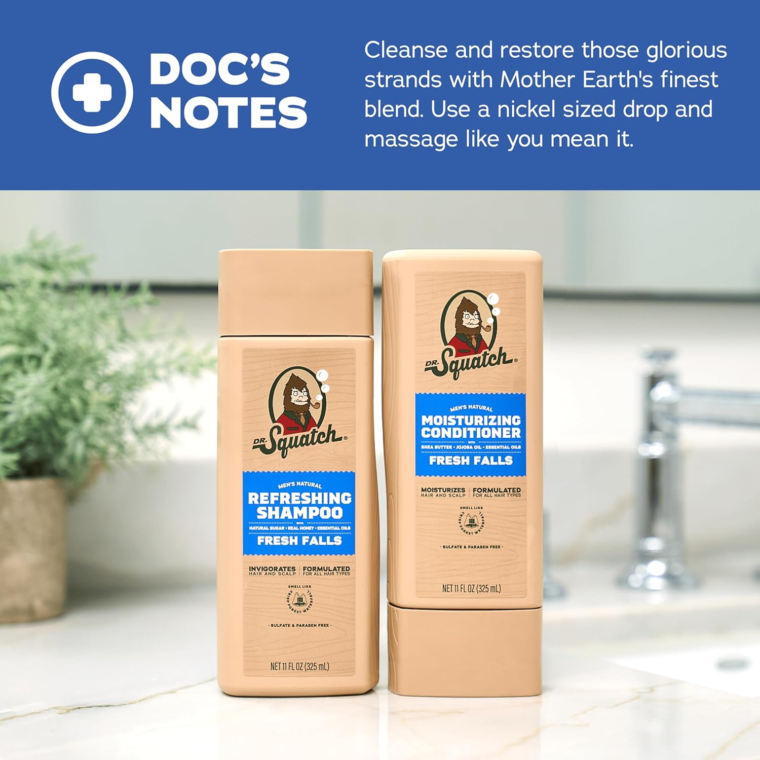 Dr. Squatch Men's Natural Shampoo and Conditioner Set – Sulfate & Paraben Free Natural Shampoo and Conditioner for Men – Scalp Nourishing Formula – Fresh Falls (11 fl oz, 2-Pack)