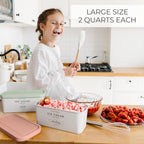 Zicoto Set Of 2 Reusable Ice Cream Tub Containers 2 Quart Each - Perfect For Homemade Sorbet, Frozen Yogurt Or Gelato - Stackable Storage Containers, Stickers And Lids Stores Easily In Freezer