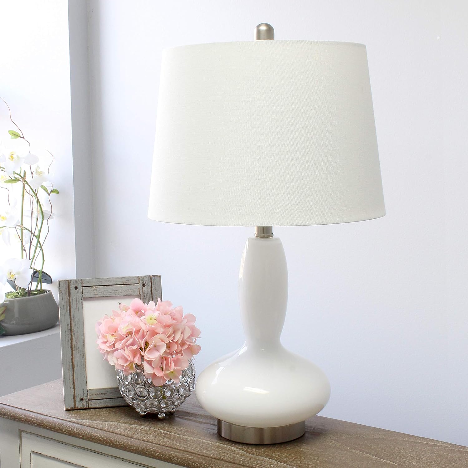 Elegant Designs Lt3315-Wht Contemporary Curved Glass Table Lamp, White