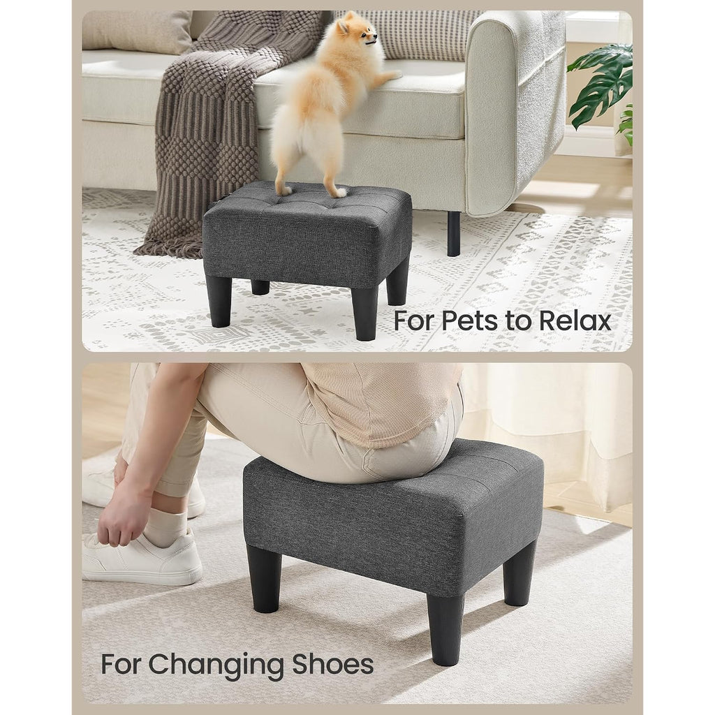 Songmics Foot Stool With Legs, Small Footstool Ottoman, Linen-Look Fabric Seat With Thick Cushion, For Living Room, Bedroom, Entryway, 330 Lb Weight Capacity, Dark Gray Ulom502G01