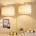Bedside Table Lamps For Bedroom Set Of 2-Dimmable Nightstand Lamps With Usb Port And Outlet,Modern Gold Lamps With Linen Shade,Tall Desk Lamps For Home Office Bedroom Living Room End Table