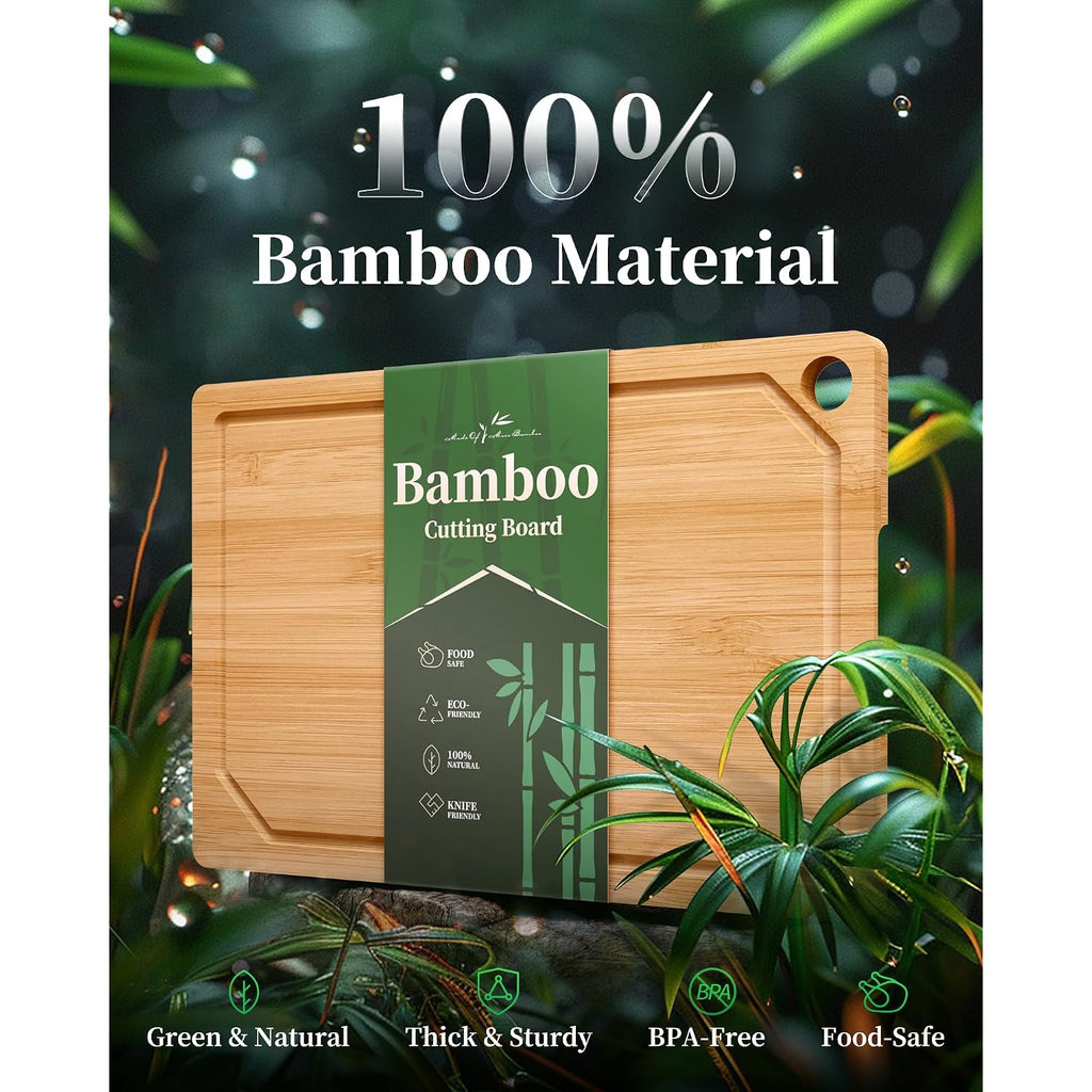 Kitsure Bamboo Cutting Board For Chopping & Serving, Large, Natural | Multi-Sizes Wooden Cutting Boards For Kitchen, Convenient Kitchen Essentials With Deep Juice Grooves