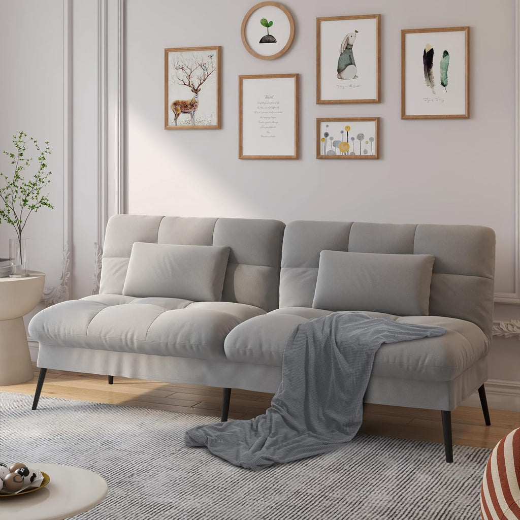 Comhoma Futon Sofa Bed, 72″ Convertible Sleeper Sofa, Upholstered Loveseat