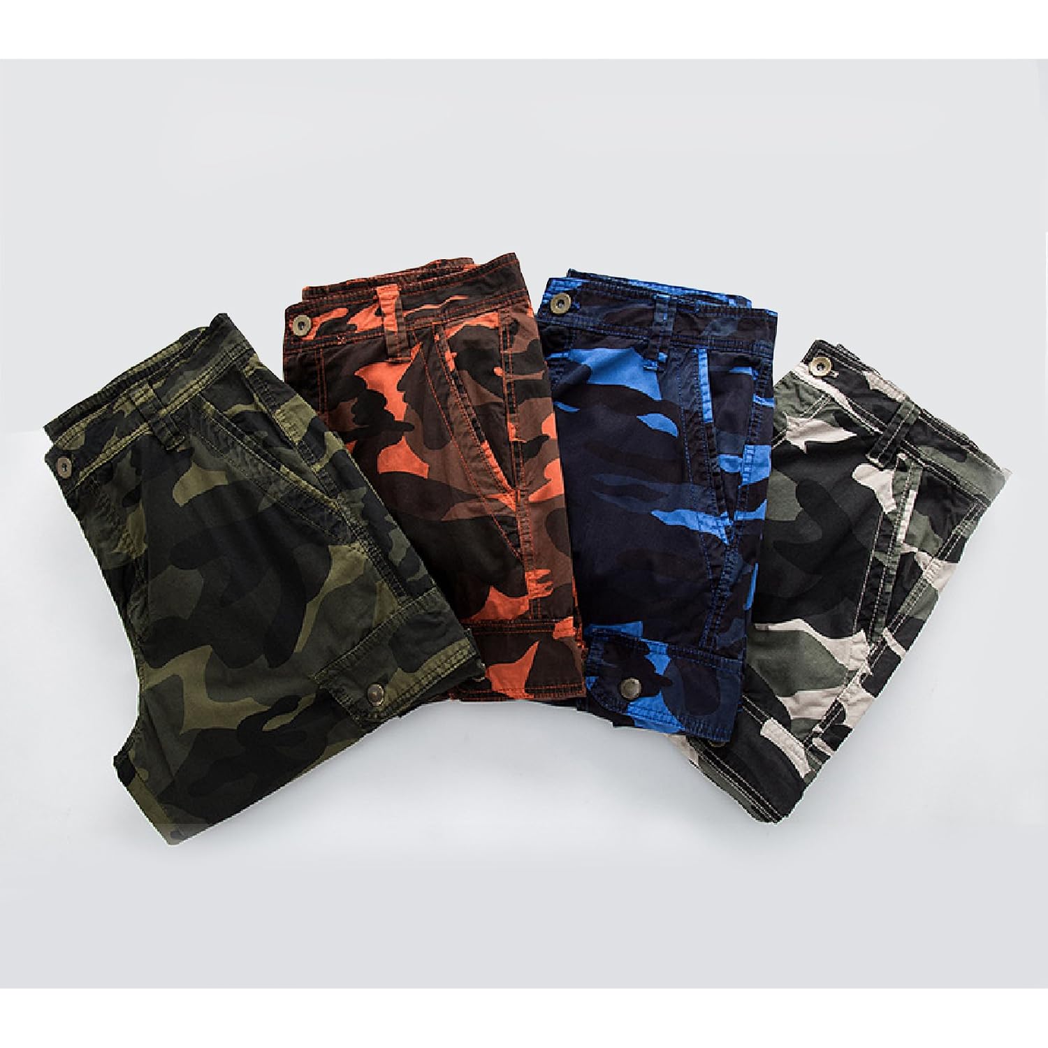 Mens Camo Cargo Shorts Cotton Multi-Pocket Outdoor Camouflage Cargo Shorts
