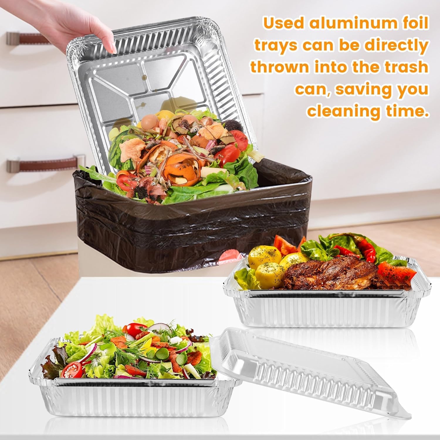 40 Pack 8x8 Inch Aluminum Pans with Clear Plastic Lids - Square Baking Cake Pans - Foil Pans with Lids - Disposable Food Containers Great for Cooking, Heating, Storing, Prepping Food