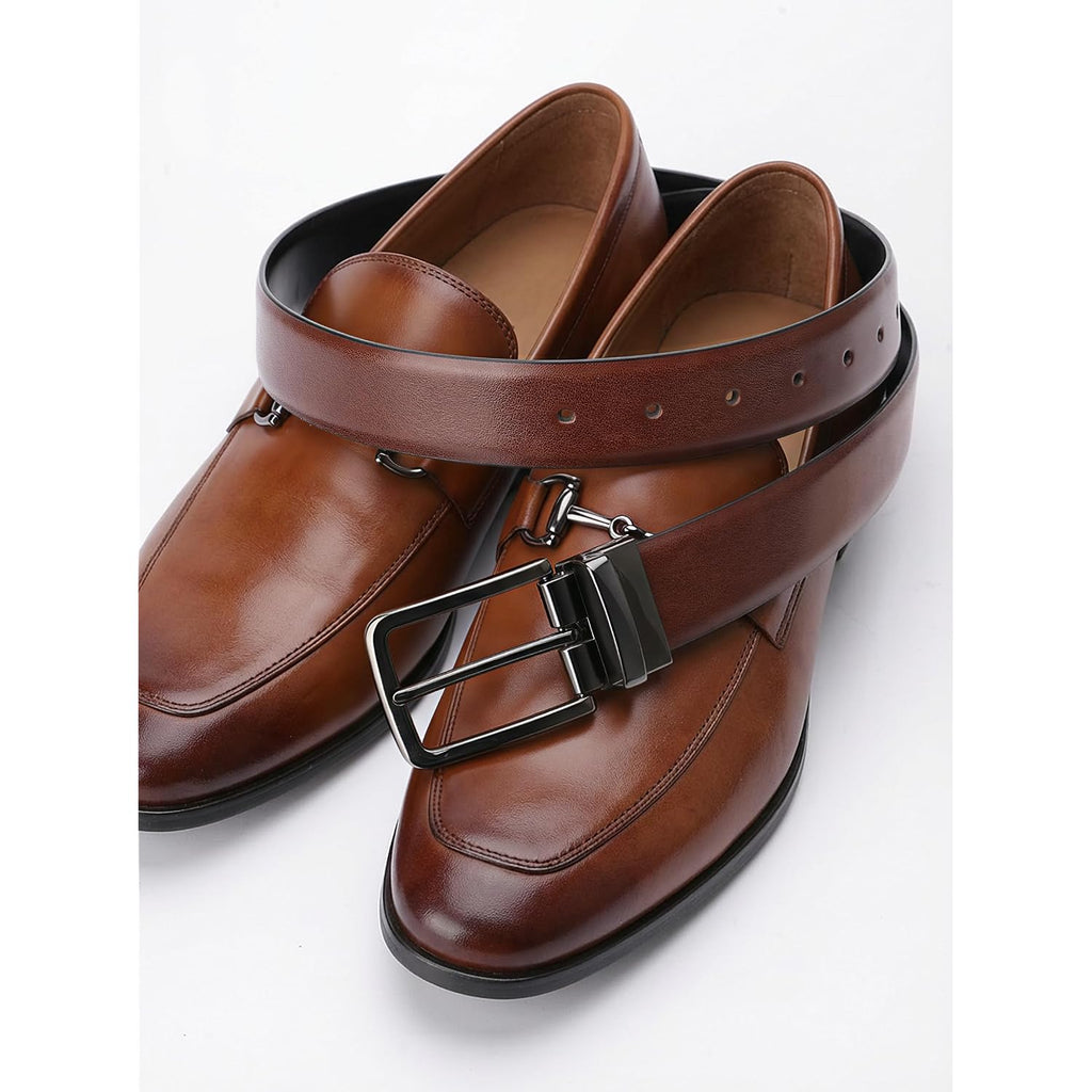 Reversible Belt For Men - Adjustable Size - Premium Leather - Double Style In One Belt