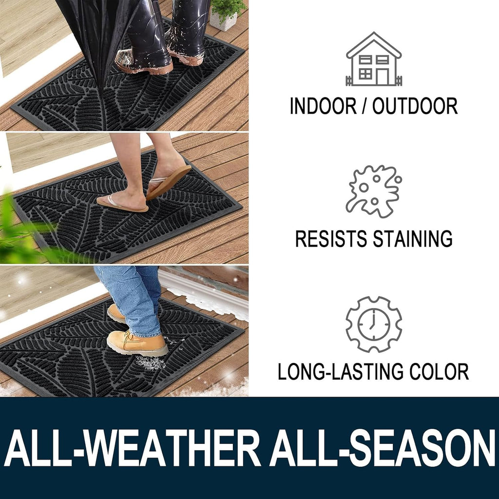 Waterproof Doormat, Sturdy Natural Rubber Front Indoor Mat, Non Slip Low Profile Indoor Outdoor Door Mats, Stain And Fade Resistant Floor Mat, Easy Clean Patio Entrance Mat, 29.5X17, Black