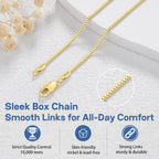 Jewlpire 1.3mm Box Chain 14K Gold Plated 925 Sterling Silver Chain Necklace for Women, Thin & Sturdy Womens Chains Necklace 14 16 18 20 22 24 26 Inches