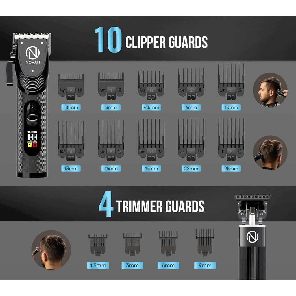 Novah Professional Hair Clippers For Men, Professional Barber Clippers And Trimmer Set, Mens Cordless Clipper, Fade Haircut Kit, Electric Hair Cut Machines
