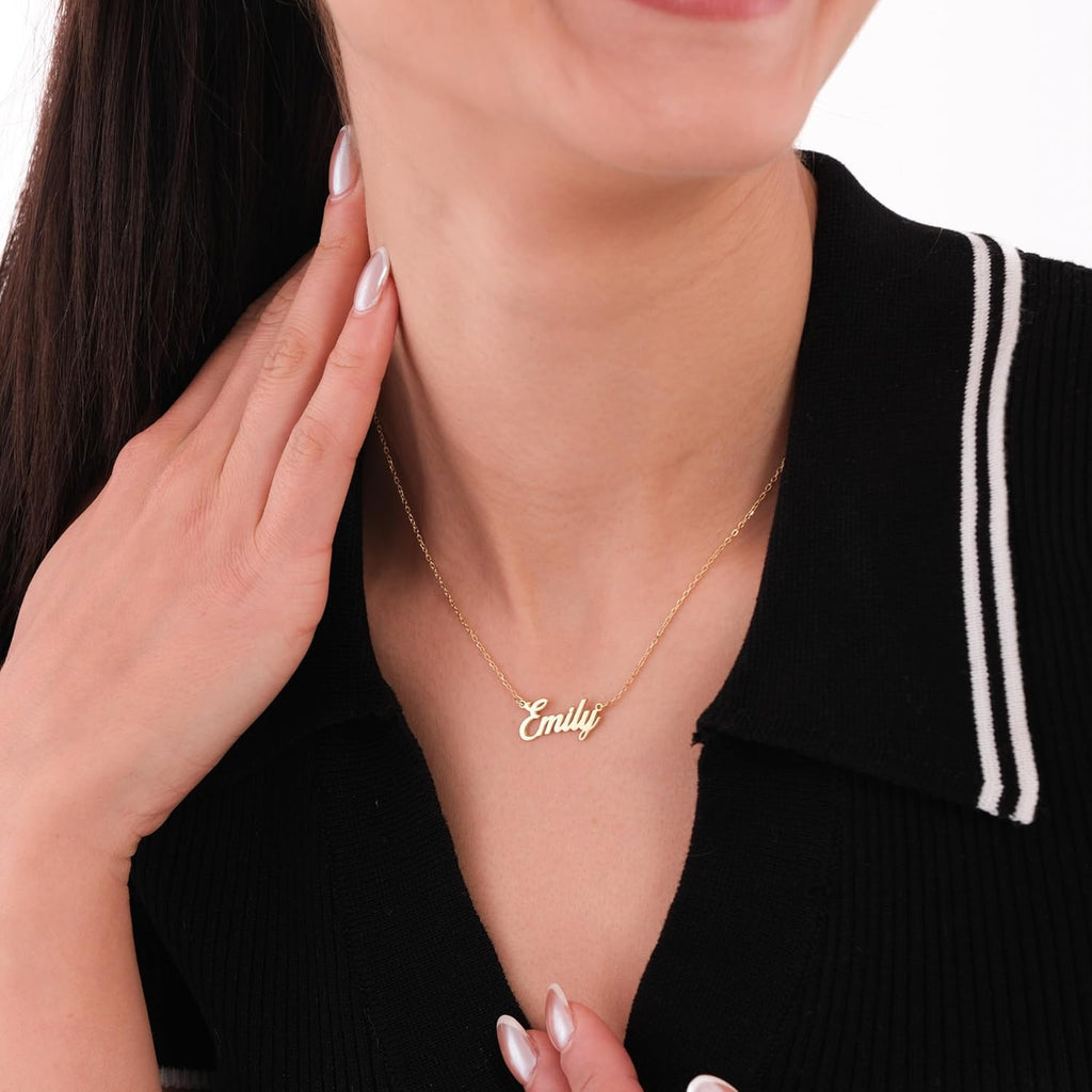 MIONZA 14K Solid Gold Custom Name Necklace For Women, Name Necklace Personalized, Nameplate Customized Pendant, Personalized Jewelry, 14K Solid Gold or Gold Plated Options