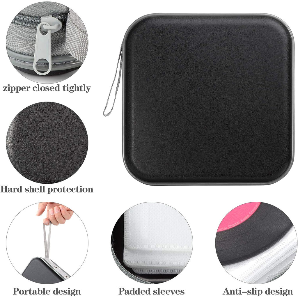Cd Case, 48 Capacity Hard Plastic Zipper Disc Wallet For Car | Dvd Holder, Portable Hand Strap, Anti-Slip Sleeves, Scratch-Resistant Sleeves, Disc Storage Organizer, For Home Office Travel