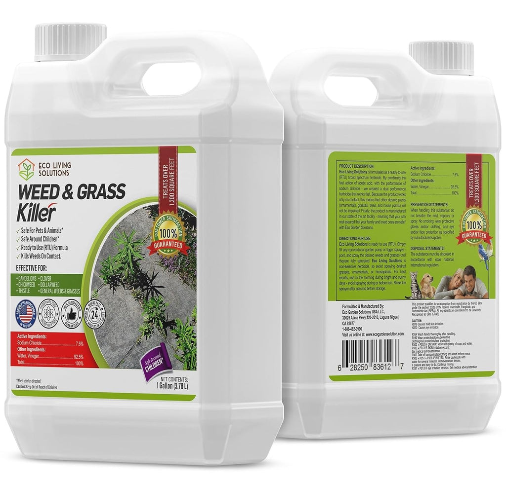 Eco Garden Pro - Organic Vinegar Weed Killer | Kid/Pet Safe | Clover Moss, Green Grass & Poison Ivy Killer For Lawns | Spray Ready Glyphosate Free Herbicide (1 Gallon)