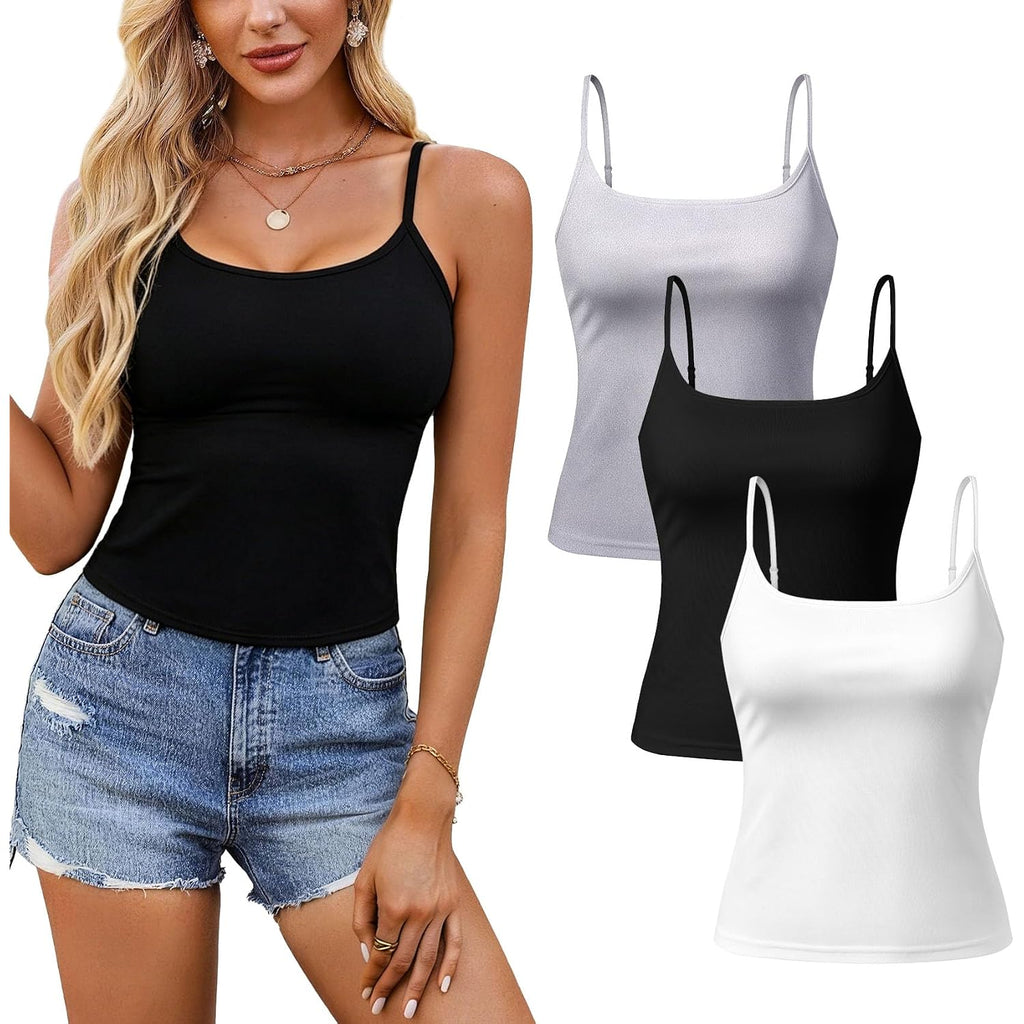 Multi-Pack Women's Knit Cami, Adjustable Spaghetti Straps Slim Fit Basic Tank Tops