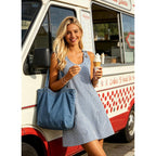 Etcyy New Womens Sleeveless Summer Dresses Casual U Neck Striped Sundresses