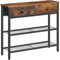 Hoobro 29.5" Narrow Console Table With 2 Fabric Drawers, Sofa Table, Small Entryway Table With 3-Tier Storage Shelves, Behind Couch Table, For Living Room, Hallway, Rustic Brown And Black Bf72Xg01