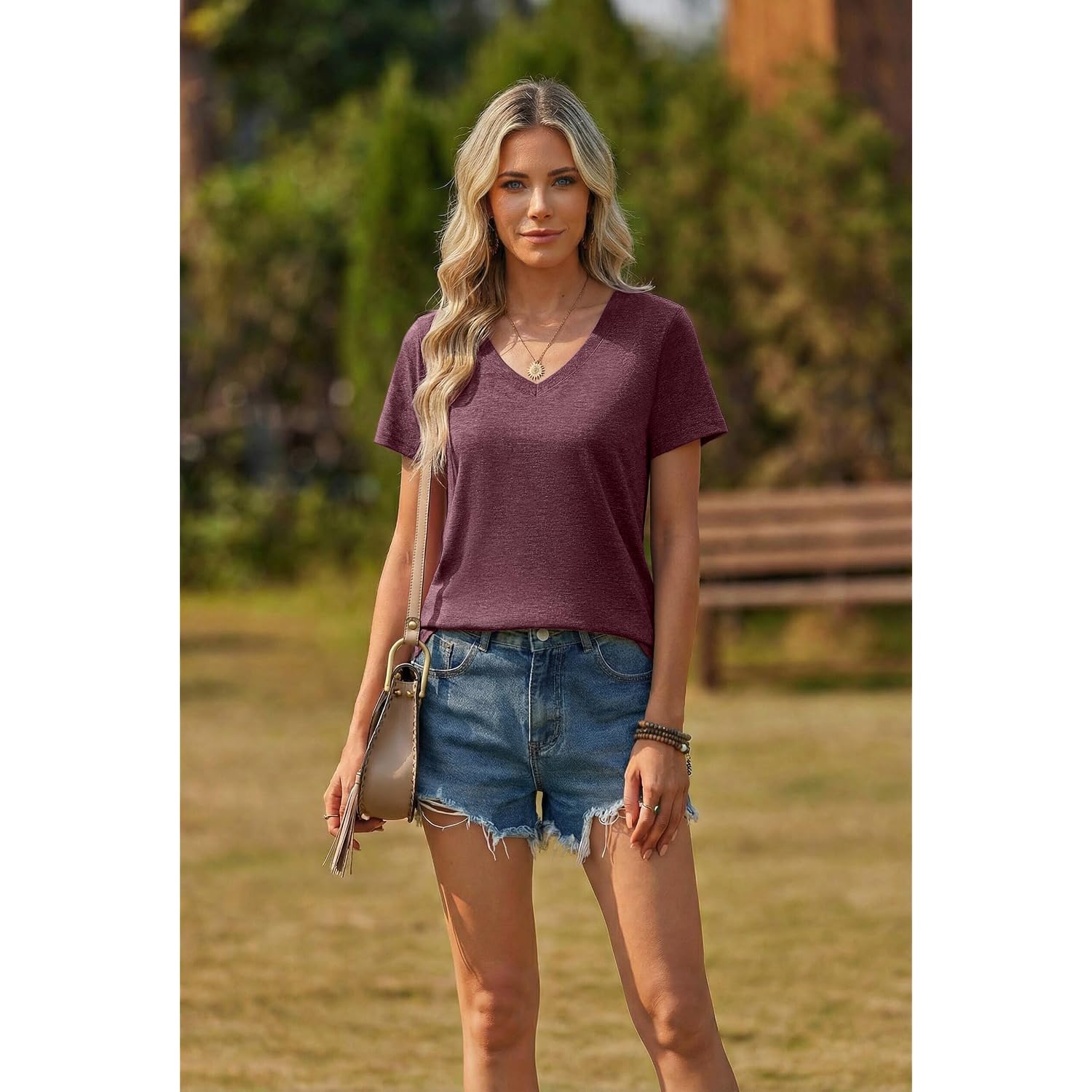Zeagoo Womens Tops Summer Casual Short Sleeve Tshirts Business Basic Spring V-Neck Shirts Outfits S-3XL