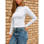 Automet Womens Crew Neck Long Sleeve Shirts Compression Underscrubs Tops | Gym To Street,High Stretch,Buttery-Soft,Pairs With Jeans Or Skirts,Travel Ready Staple,Versatile Layering Staple