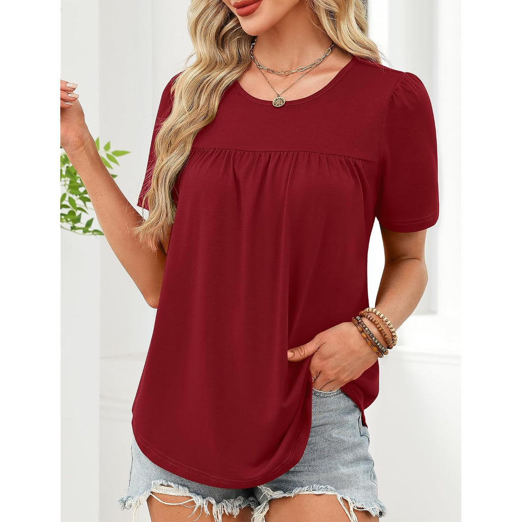 Womens Dressy Casual Tops Short Sleeve Blouse Crew Neck Loose Fit Summer Clothes M-4XL