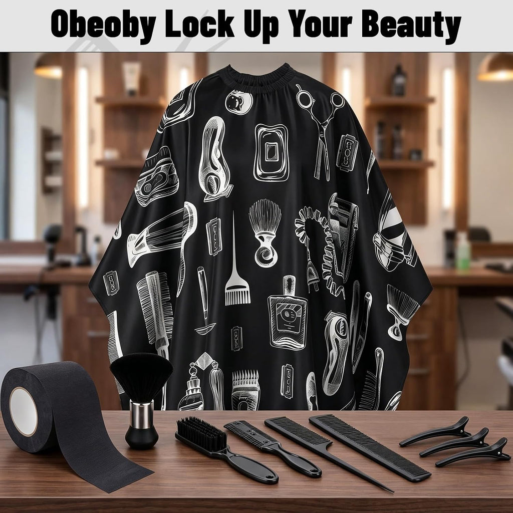 10 In 1 Barber Cape Kit, Hair Cutting Cape Neck Duster Brush Combs, Clips & Cleaning Supplies For Salon Home Barber Gifts For Men