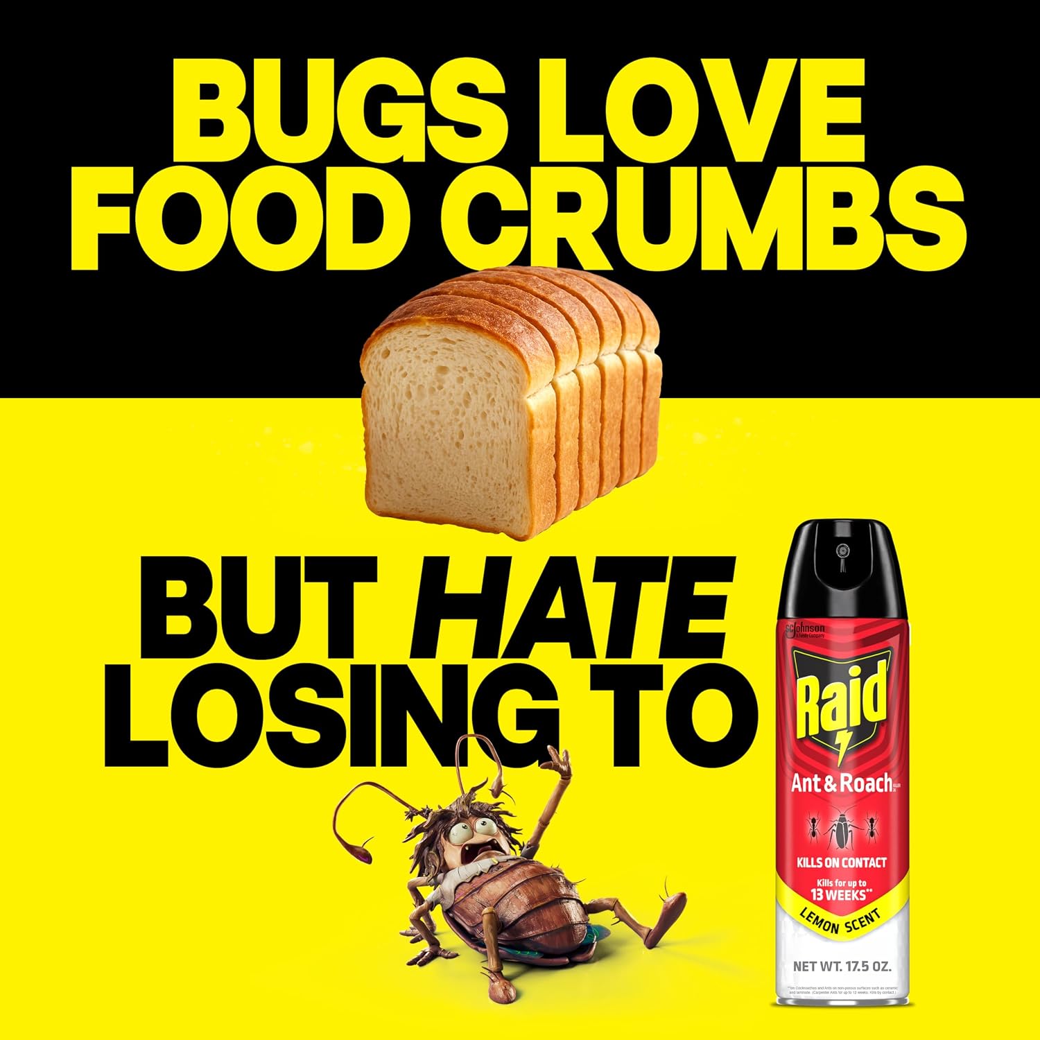 Raid Ant & Roach Killer Spray For Listed Bugs, Keeps Killing For 13 Weeks, Lemon Scent, 17.5 Oz