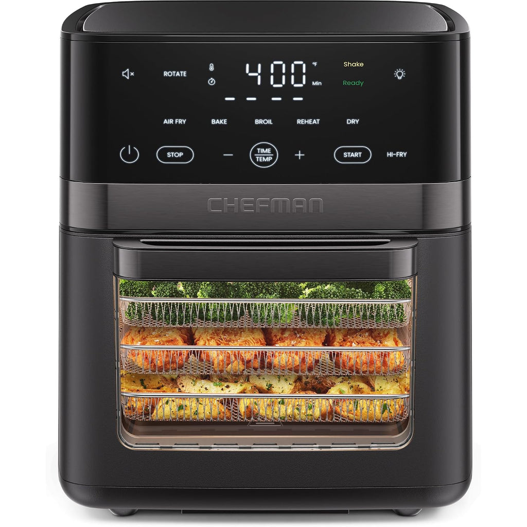 Chefman Air Fryer 6-In-1, Xl 14-Quart Multifunctional Airfryer With Touchscreen Controls, Rotisserie, Food Dehydrator, Convection Oven, Bake, Broil, And Reheat Functions, Windowed Door – Black