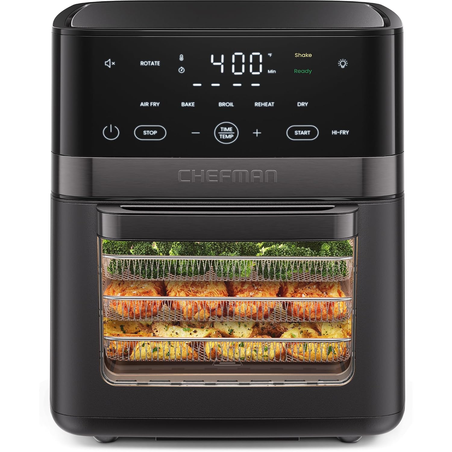 Chefman Air Fryer 6-In-1, Xl 14-Quart Multifunctional Airfryer With Touchscreen Controls, Rotisserie, Food Dehydrator, Convection Oven, Bake, Broil, And Reheat Functions, Windowed Door – Black