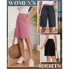 3 Pack Women's Bermuda Shorts Summer Drawstring Elastic Waisted Comfy Casual Sweat Long Shorts