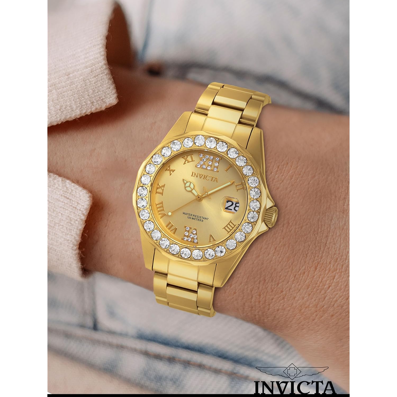 Invicta Women'S Pro Diver Crystal Accented 18K Ion-Plated Stainless Steel Watch